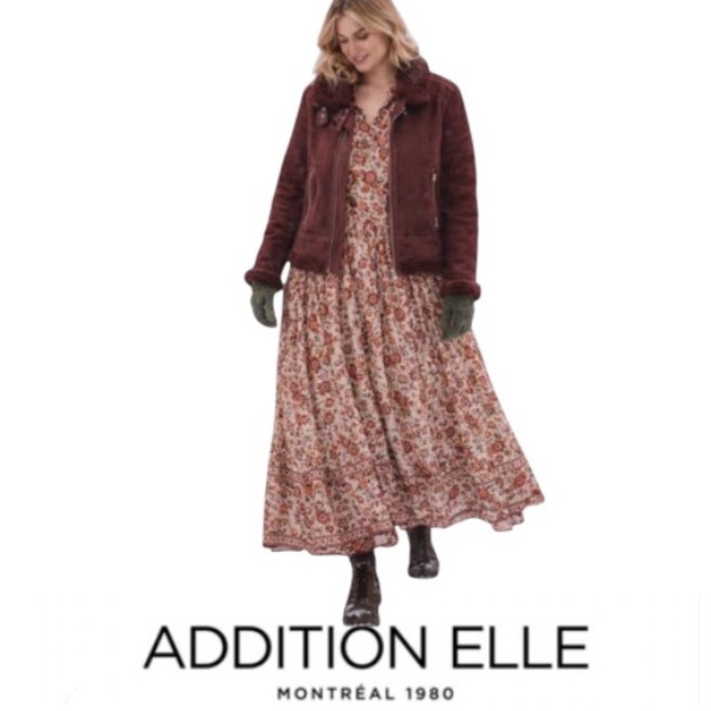 4X Addition Elle Faux Shearling and Sherpa Aviator Jacket in Burgundy
